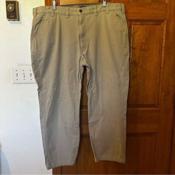 Carhartt Relaxed Fit Khaki 5 Pocket Rugged Flex canvas Pants Men 46x30 cotton - Picture 1 of 10